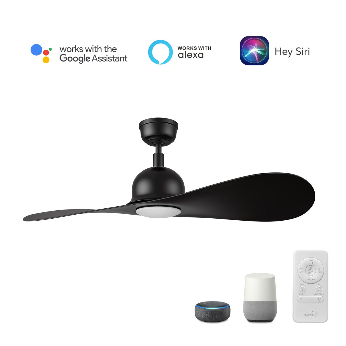 MAKO 52 In 2 Blade Smart Ceiling Fan With Integrated LED Lights With Google Home