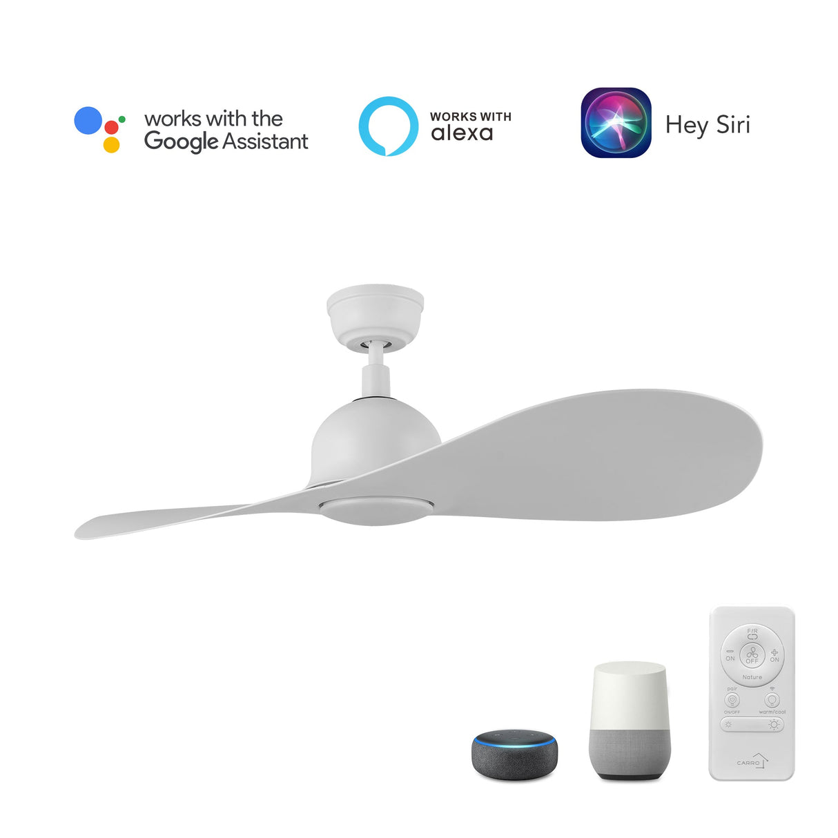 MAKO 52 In 2 Blade Smart Ceiling Fan With Integrated LED Lights With Google Home