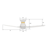 CALEN 44 In 3 Blade Smart Ceiling Fan With Integrated LED Lights With Google Home