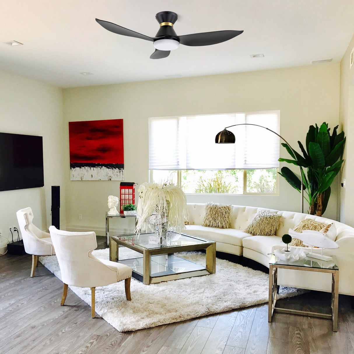 RYATT 45 In 3 Blade Smart Ceiling Fan With Integrated LED Lights With Google Home