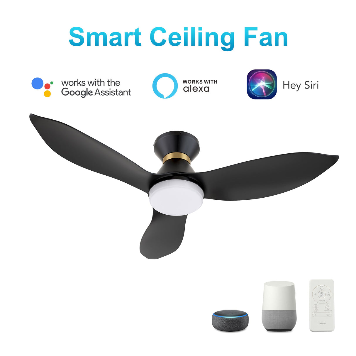 RYATT 45 In 3 Blade Smart Ceiling Fan With Integrated LED Lights With Google Home