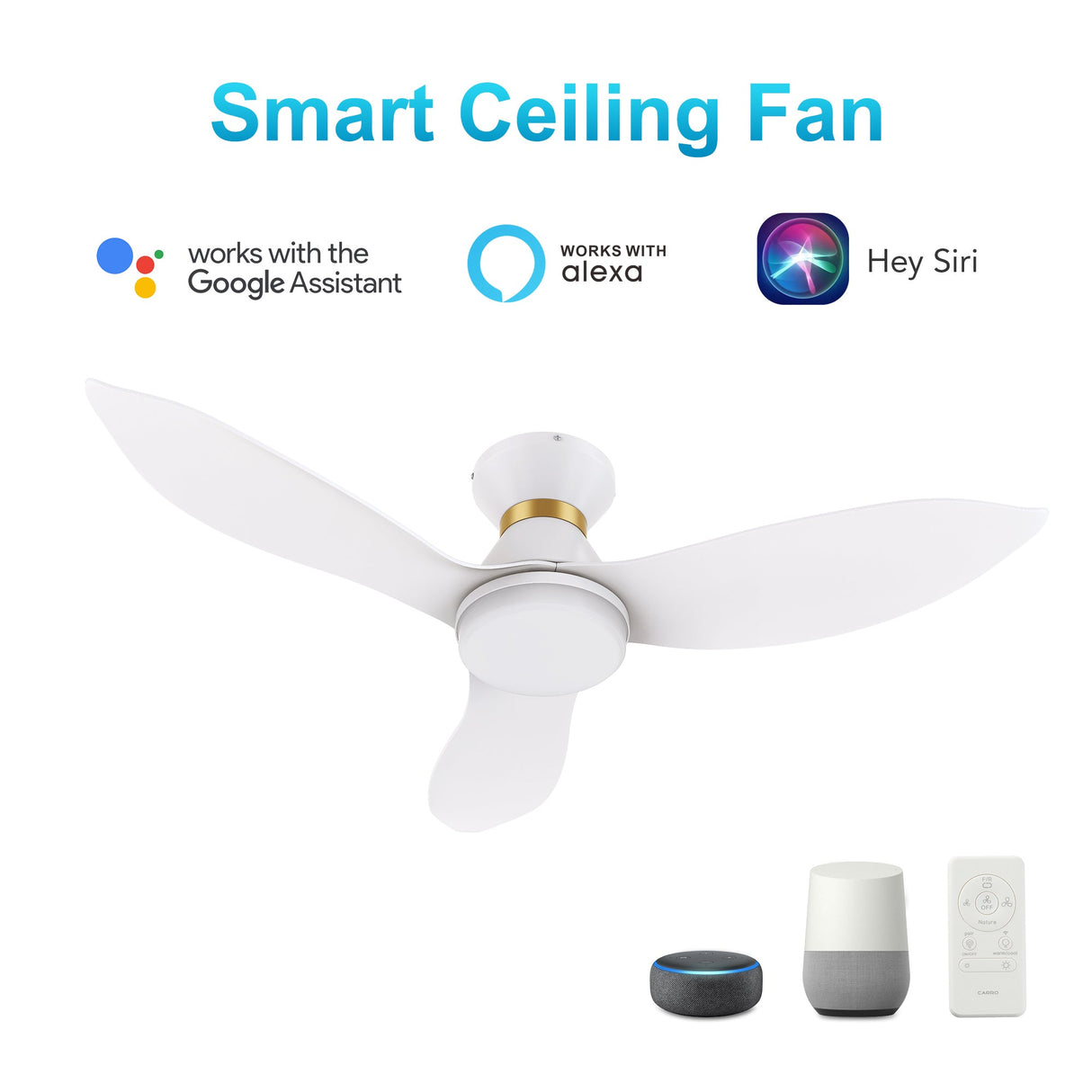 RYATT 45 In 3 Blade Smart Ceiling Fan With Integrated LED Lights With Google Home