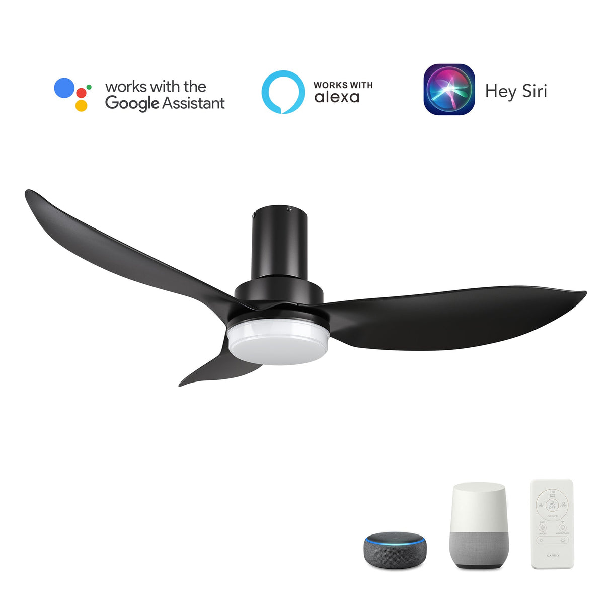 RYNA 36 In 3 Blade Smart Ceiling Fan With Integrated LED Lights With Google Home