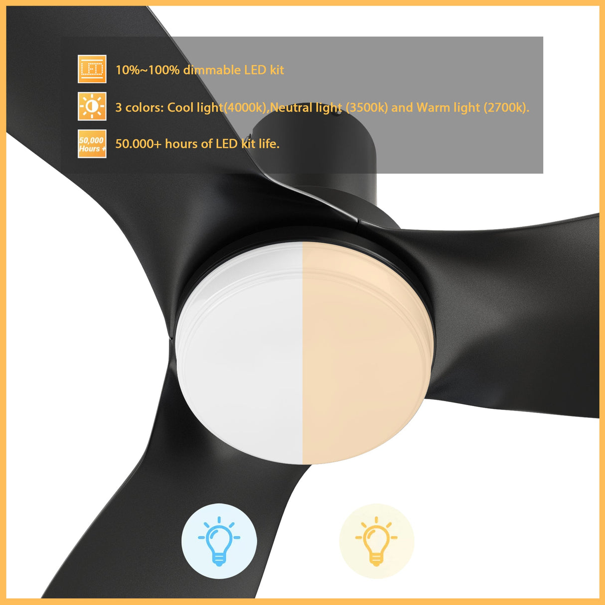 RYNA 36 In 3 Blade Smart Ceiling Fan With Integrated LED Lights With Google Home