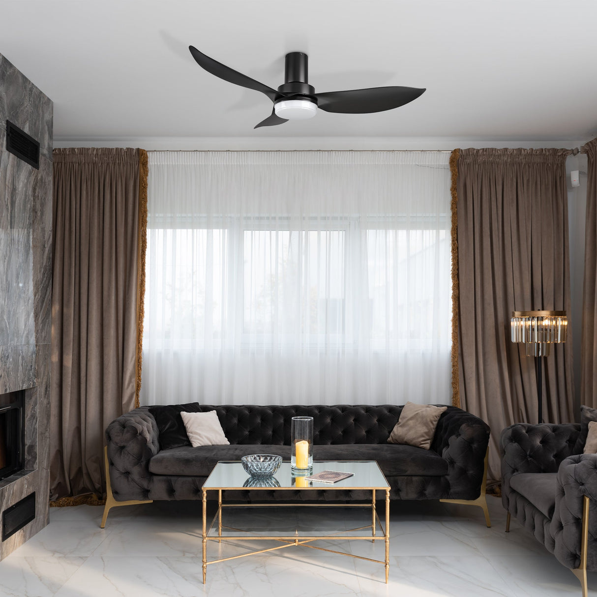 RYNA 36 In 3 Blade Smart Ceiling Fan With Integrated LED Lights With Google Home