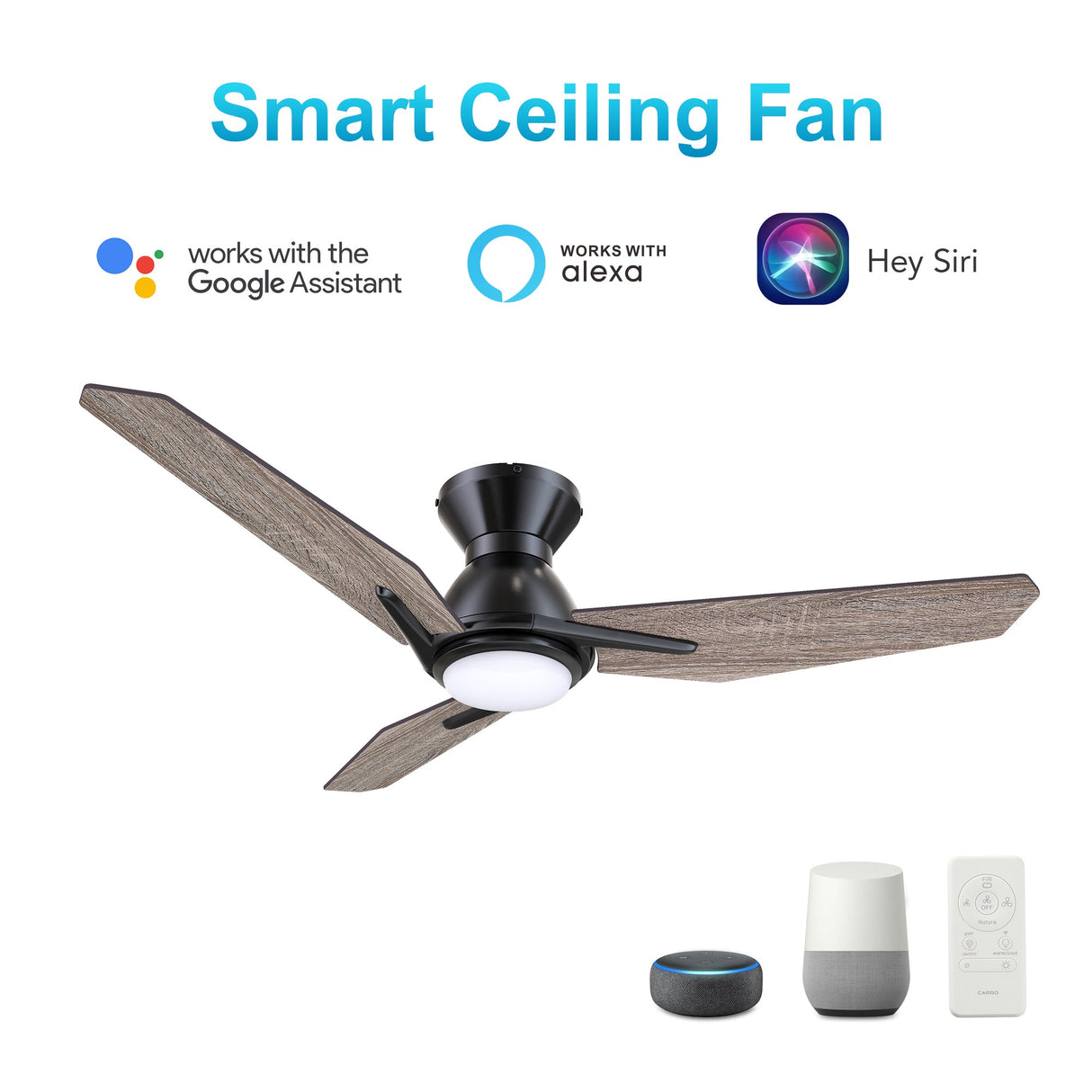 CALEN 48 inch 3-Blade Flush Mount Smart Ceiling Fan with LED Light & Remote