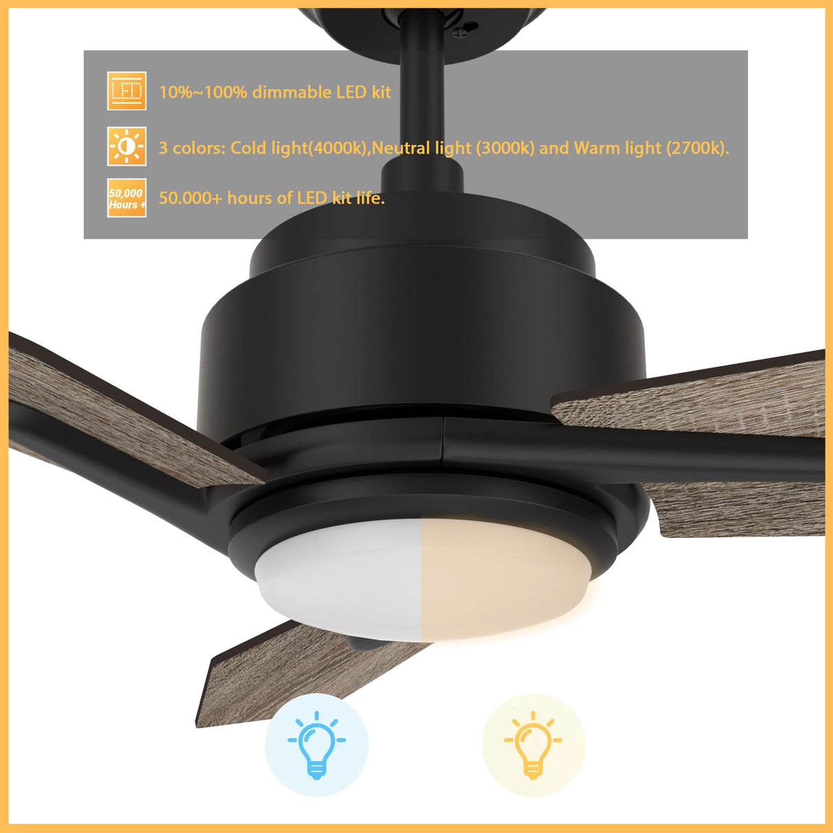 CALEN 48 In 3 Blade Smart Ceiling Fan With Integrated LED Lights With Google Home