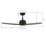CALEN 48 In 3 Blade Smart Ceiling Fan With Integrated LED Lights With Google Home