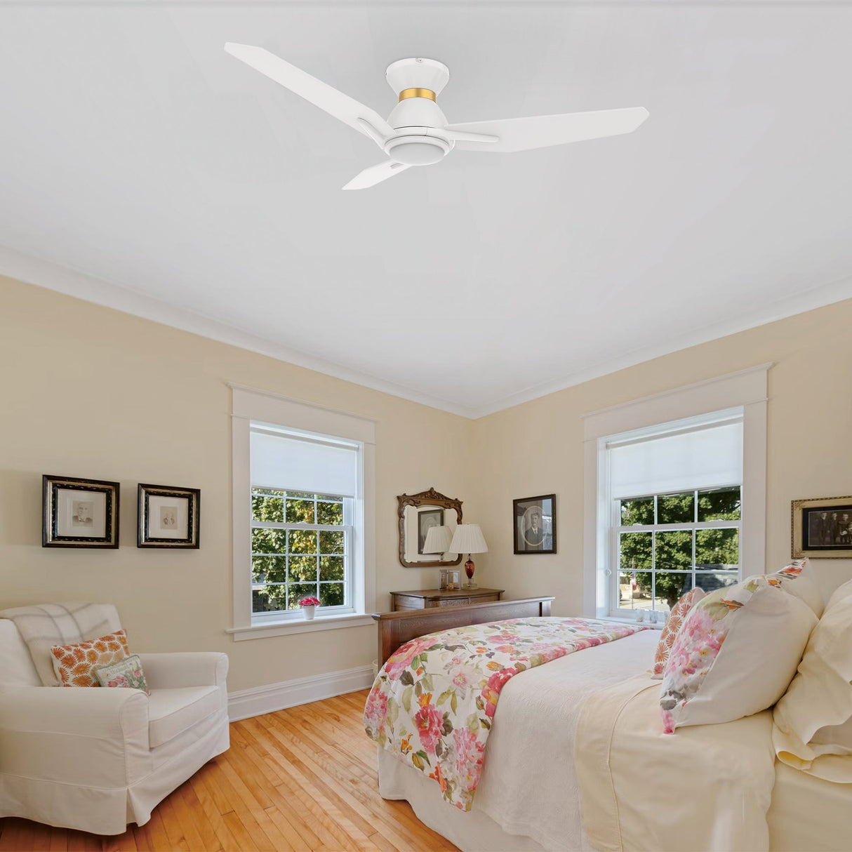 CALEN 48 inch 3-Blade Flush Mount Smart Ceiling Fan with LED Light & Remote