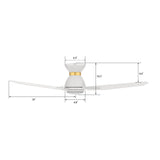 CALEN 48 inch 3-Blade Flush Mount Smart Ceiling Fan with LED Light & Remote