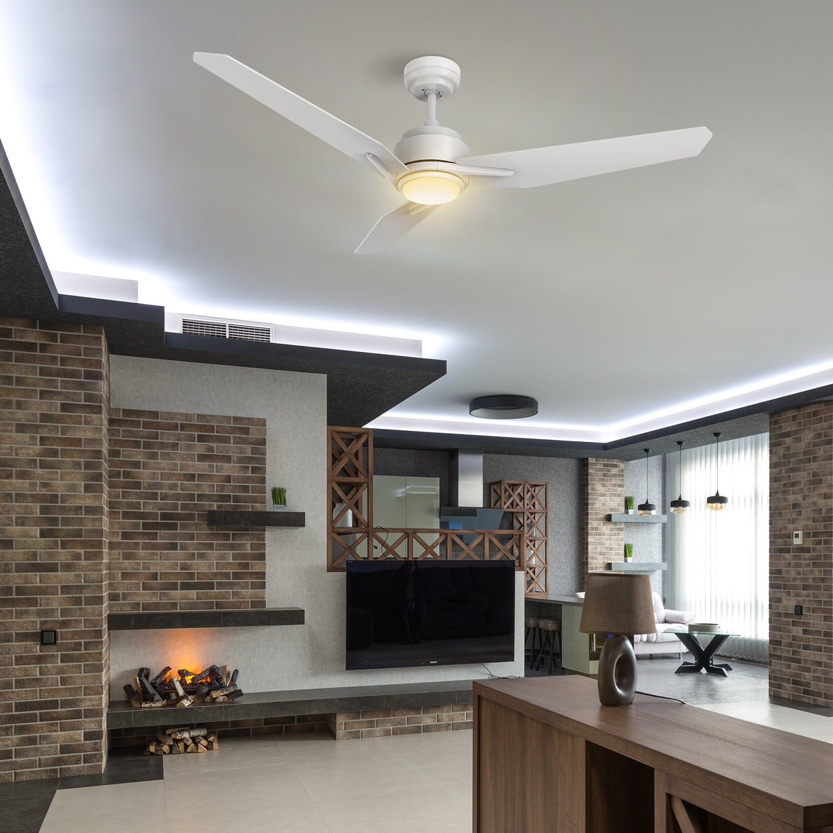 CALEN 48 In 3 Blade Smart Ceiling Fan With Integrated LED Lights With Google Home