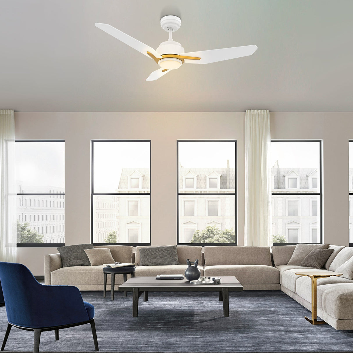 CALEN 48 In 3 Blade Smart Ceiling Fan With Integrated LED Lights With Google Home