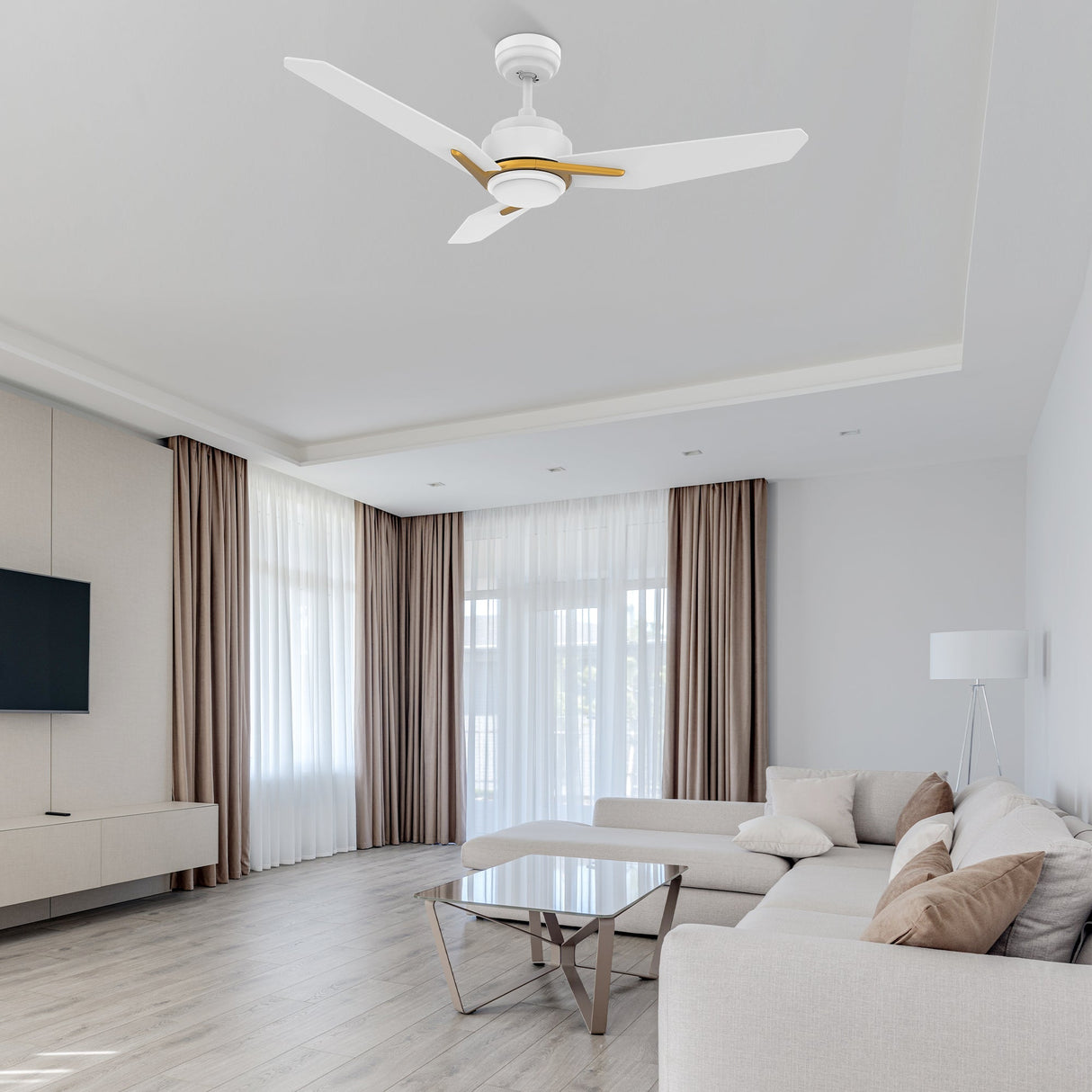 CALEN 48 In 3 Blade Smart Ceiling Fan With Integrated LED Lights With Google Home