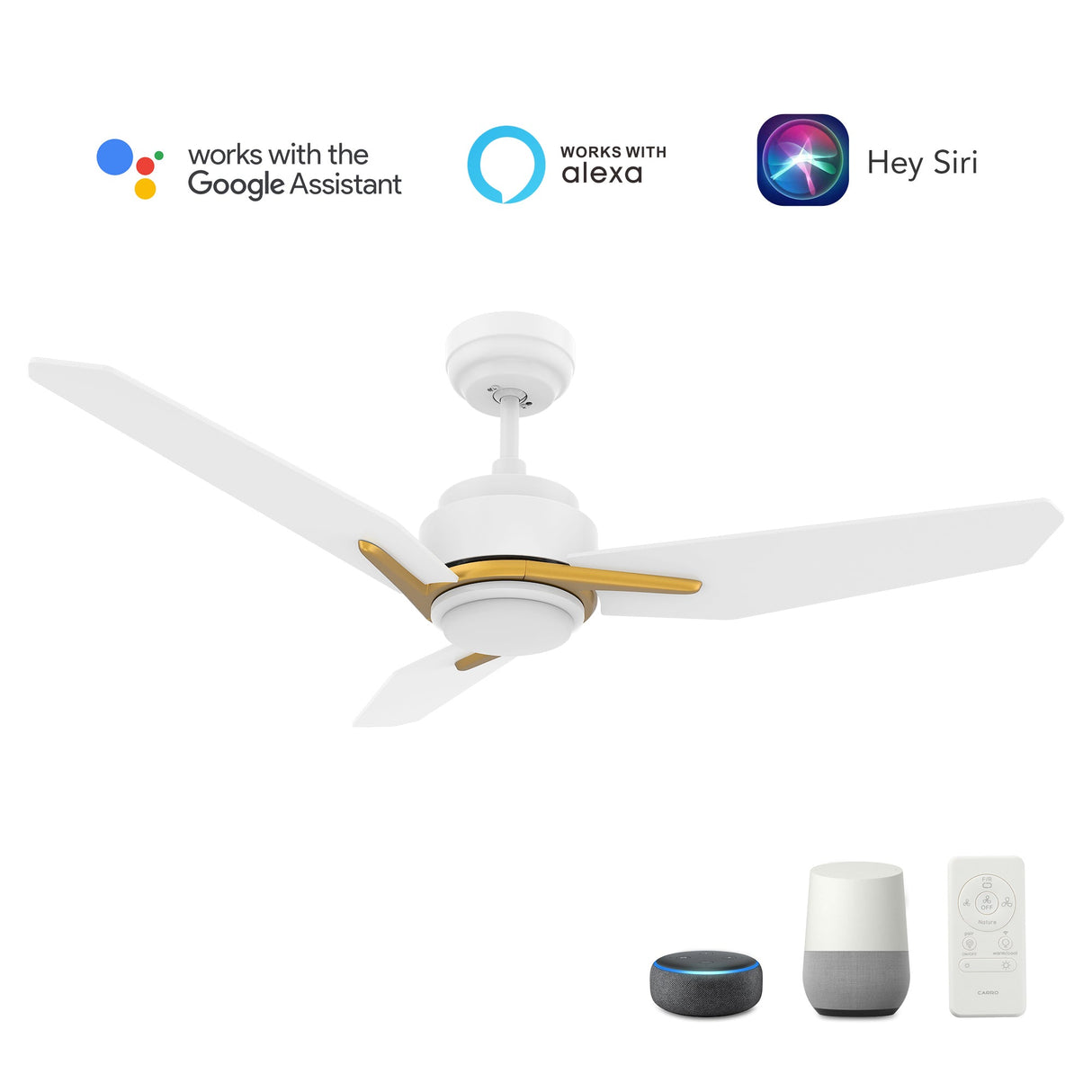 CALEN 48 In 3 Blade Smart Ceiling Fan With Integrated LED Lights With Google Home