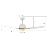 CALEN 48 In 3 Blade Smart Ceiling Fan With Integrated LED Lights With Google Home
