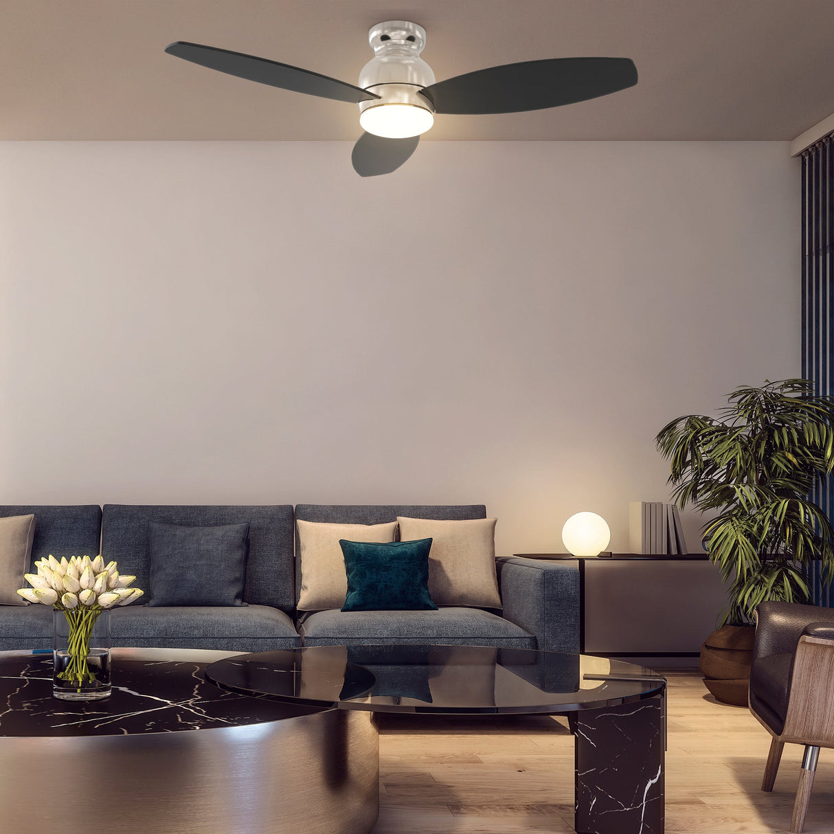 TRENTO 48 In 3 Blade Smart Ceiling Fan With Integrated LED Lights With Google Home