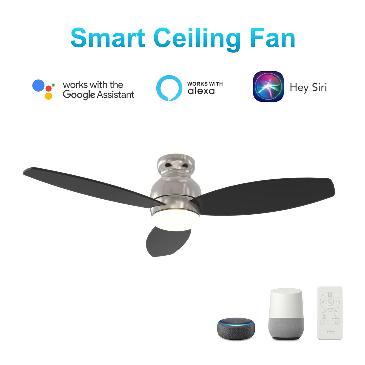 TRENTO 48 In 3 Blade Smart Ceiling Fan With Integrated LED Lights With Google Home