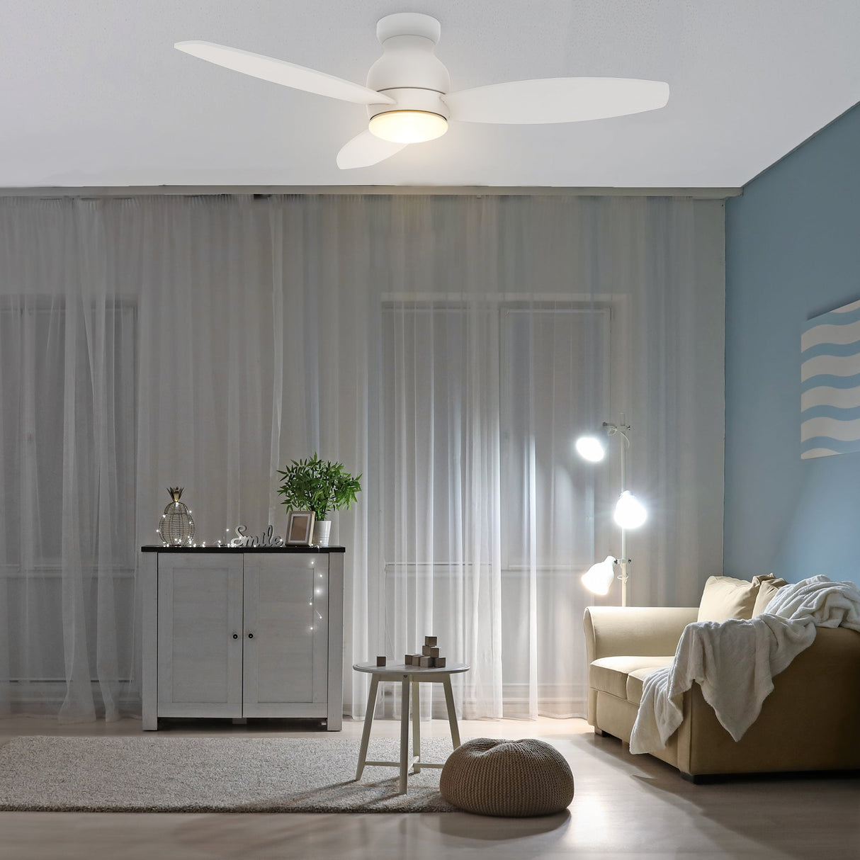 TRENTO 48 In 3 Blade Smart Ceiling Fan With Integrated LED Lights With Google Home