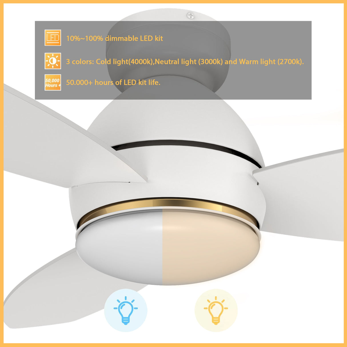 HOBART 48 In 3 Blade Smart Ceiling Fan With Integrated LED Lights With Google Home