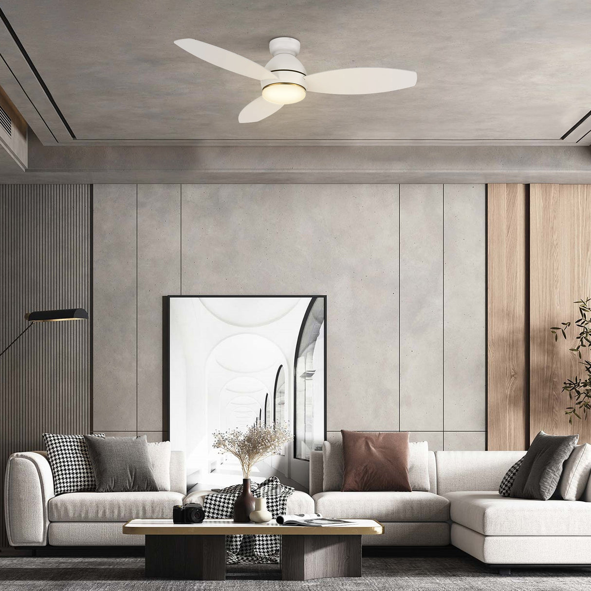 HOBART 48 In 3 Blade Smart Ceiling Fan With Integrated LED Lights With Google Home