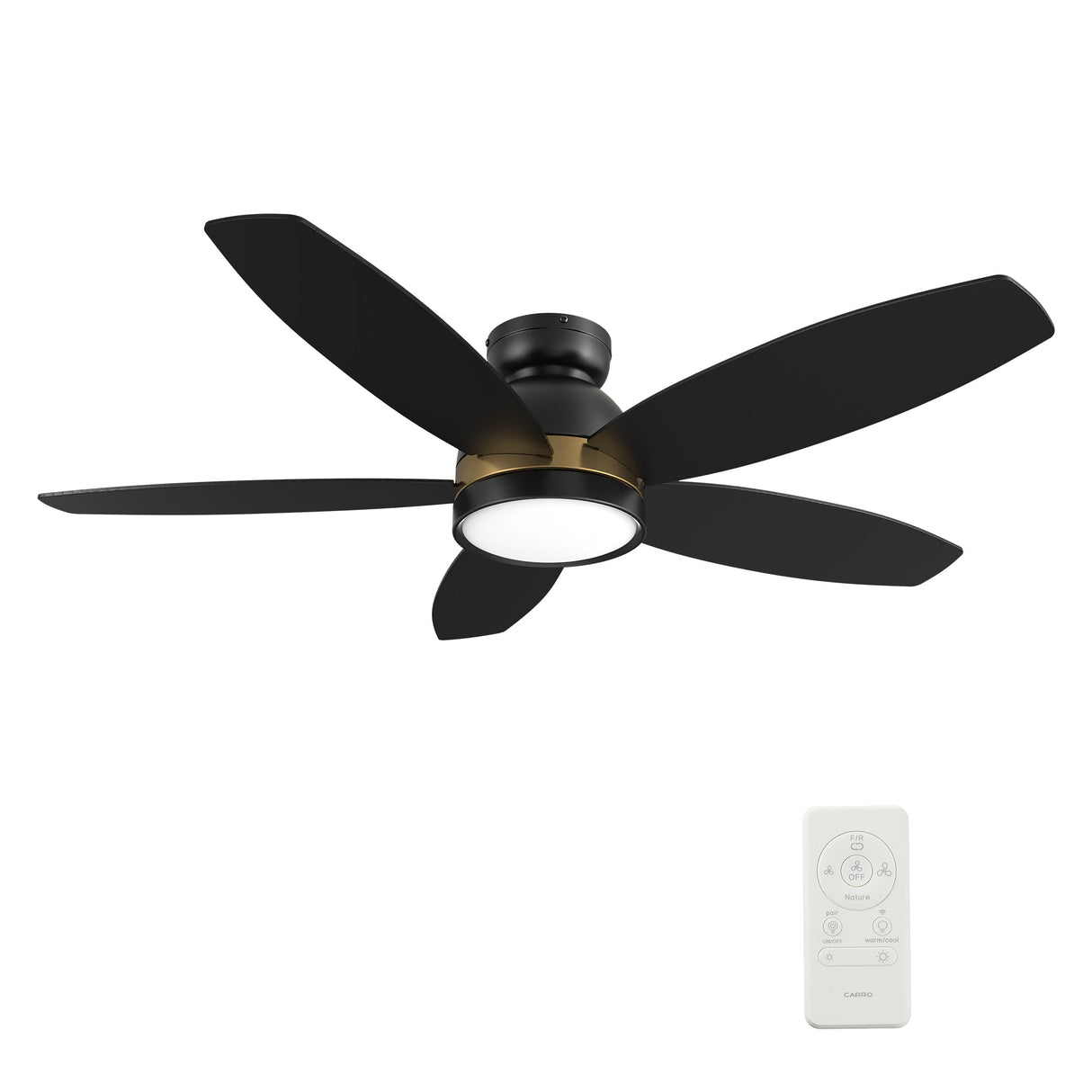 Granville 48 Inch 5 Blade Flush Mount Smart Ceiling Fan With Led Light Kit Remote Black Black Gold Detail