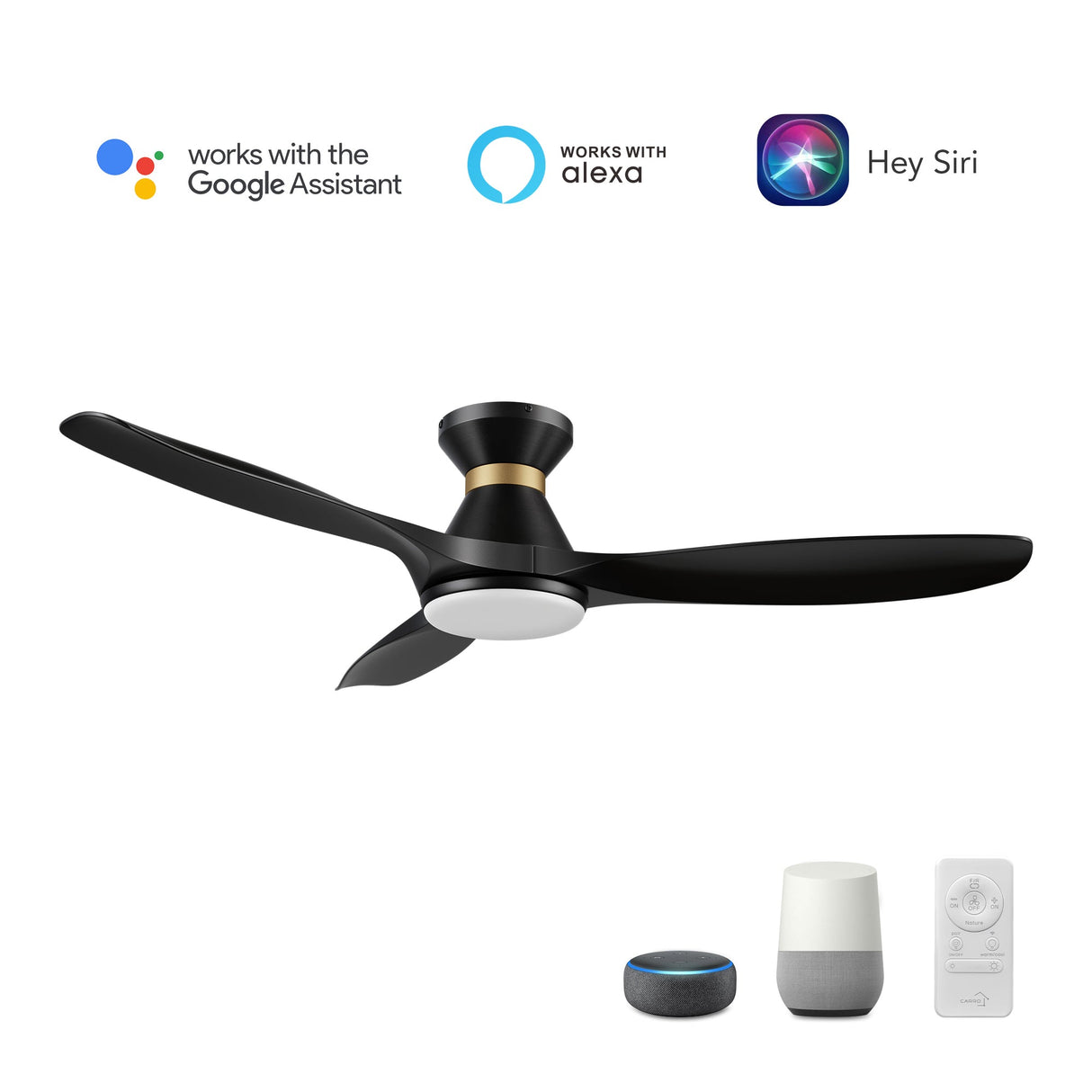 MERTON 52 In 3 Blade Smart Ceiling Fan With Integrated LED Lights With Google Home