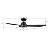 MERTON 52 In 3 Blade Smart Ceiling Fan With Integrated LED Lights With Google Home