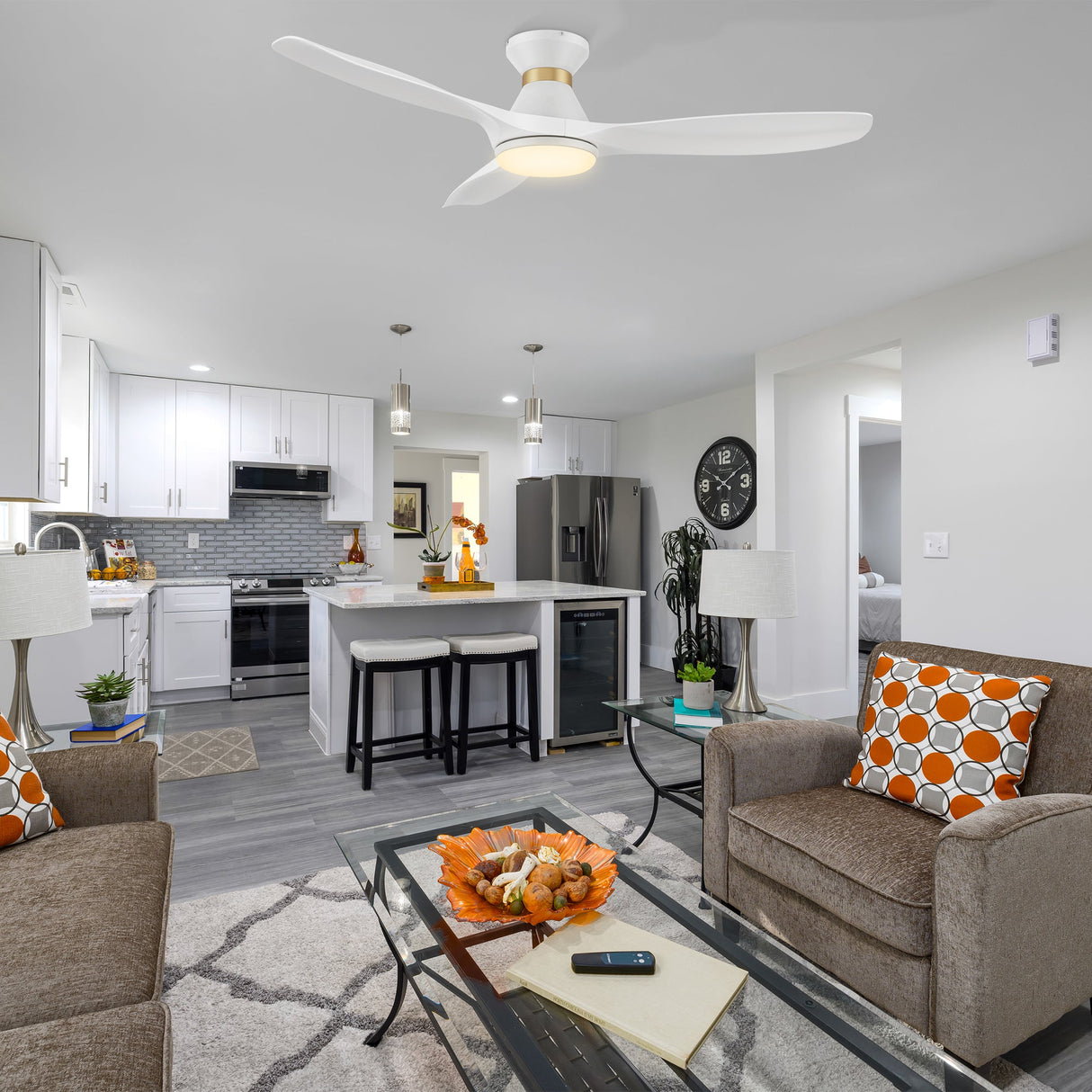 MERTON 52 In 3 Blade Smart Ceiling Fan With Integrated LED Lights With Google Home