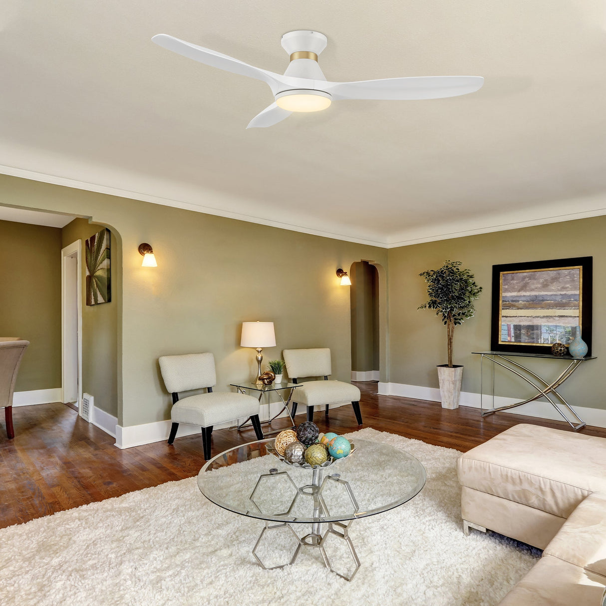MERTON 52 In 3 Blade Smart Ceiling Fan With Integrated LED Lights With Google Home