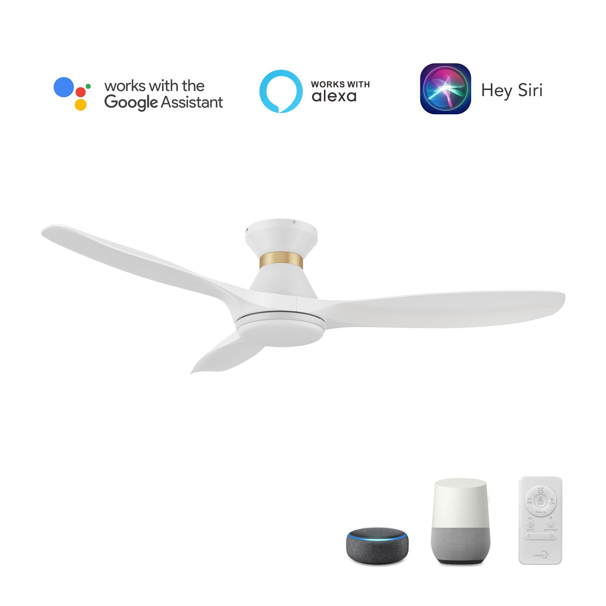 MERTON 52 In 3 Blade Smart Ceiling Fan With Integrated LED Lights With Google Home
