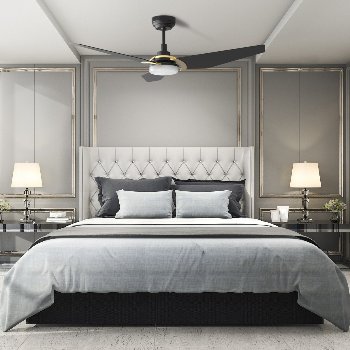 KAJ 52 In 3 Blade Smart Ceiling Fan With Integrated LED Lights With Google Home