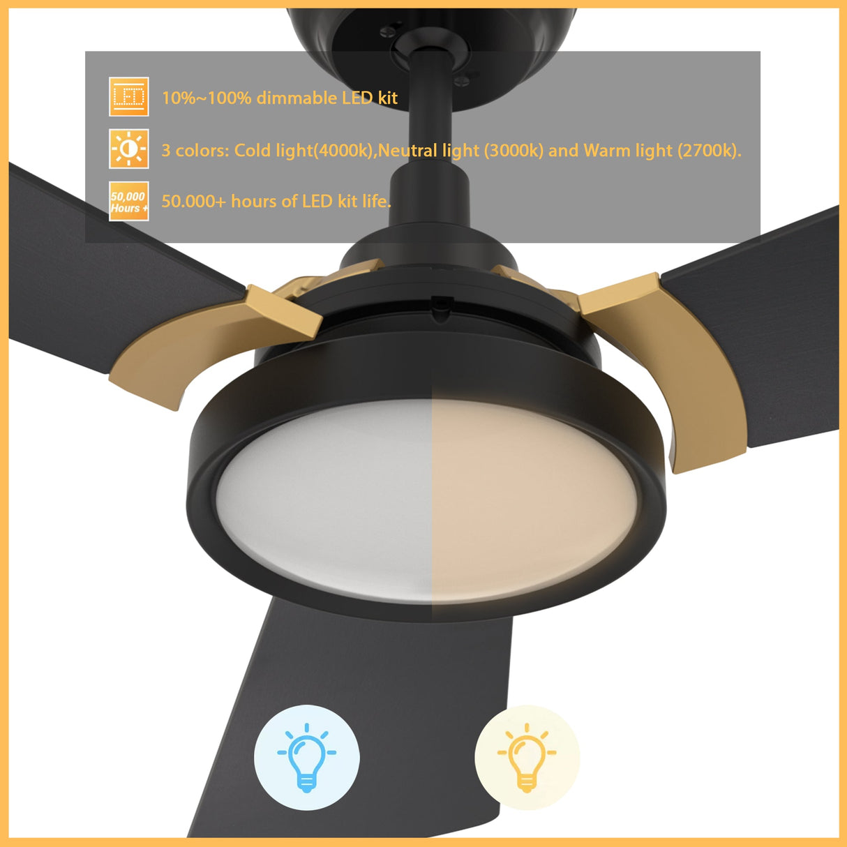 BRISA 52 In 3 Blade Smart Ceiling Fan With Integrated LED Lights With Google Home