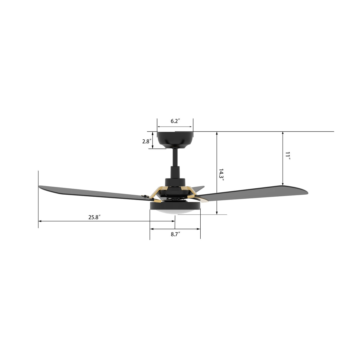 BRISA 52 In 3 Blade Smart Ceiling Fan With Integrated LED Lights With Google Home