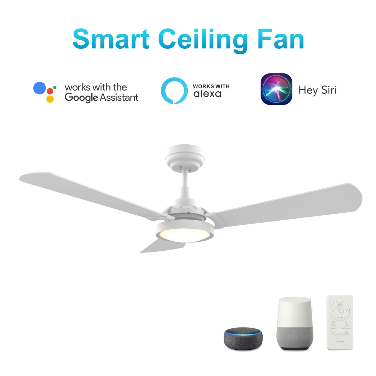 BRISA 52 In 3 Blade Smart Ceiling Fan With Integrated LED Lights With Google Home