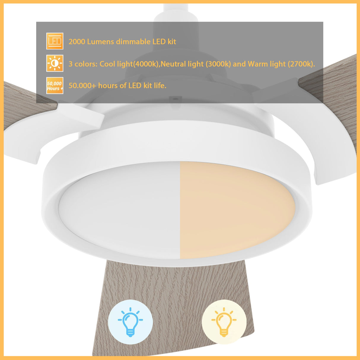 BRISA 52 In 3 Blade Smart Ceiling Fan With Integrated LED Lights With Google Home