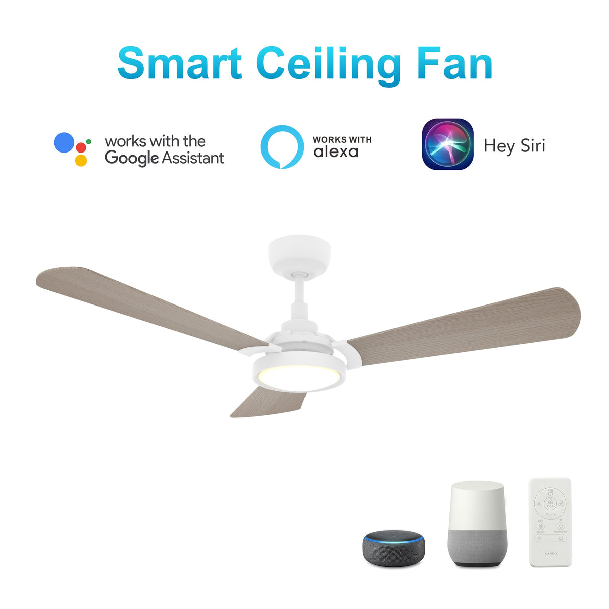 BRISA 52 In 3 Blade Smart Ceiling Fan With Integrated LED Lights With Google Home