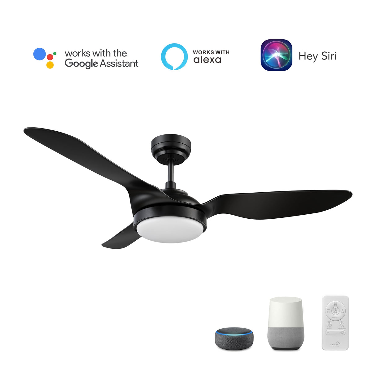 VENA 52 In 3 Blade Smart Ceiling Fan With Integrated LED Lights With Google Home