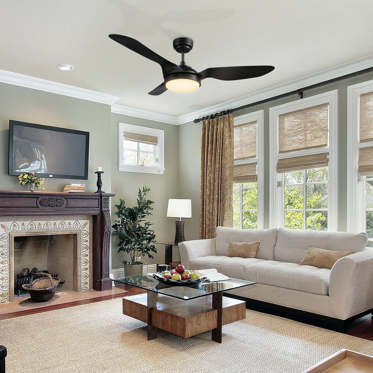 VENA 52 In 3 Blade Smart Ceiling Fan With Integrated LED Lights With Google Home