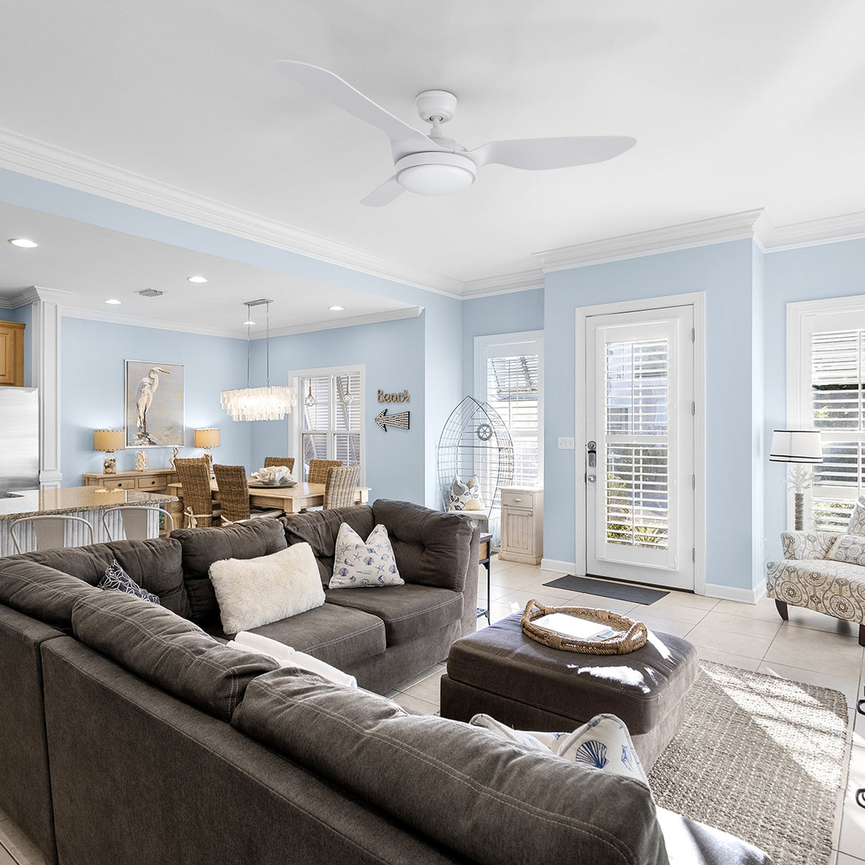 VENA 52 In 3 Blade Smart Ceiling Fan With Integrated LED Lights With Google Home