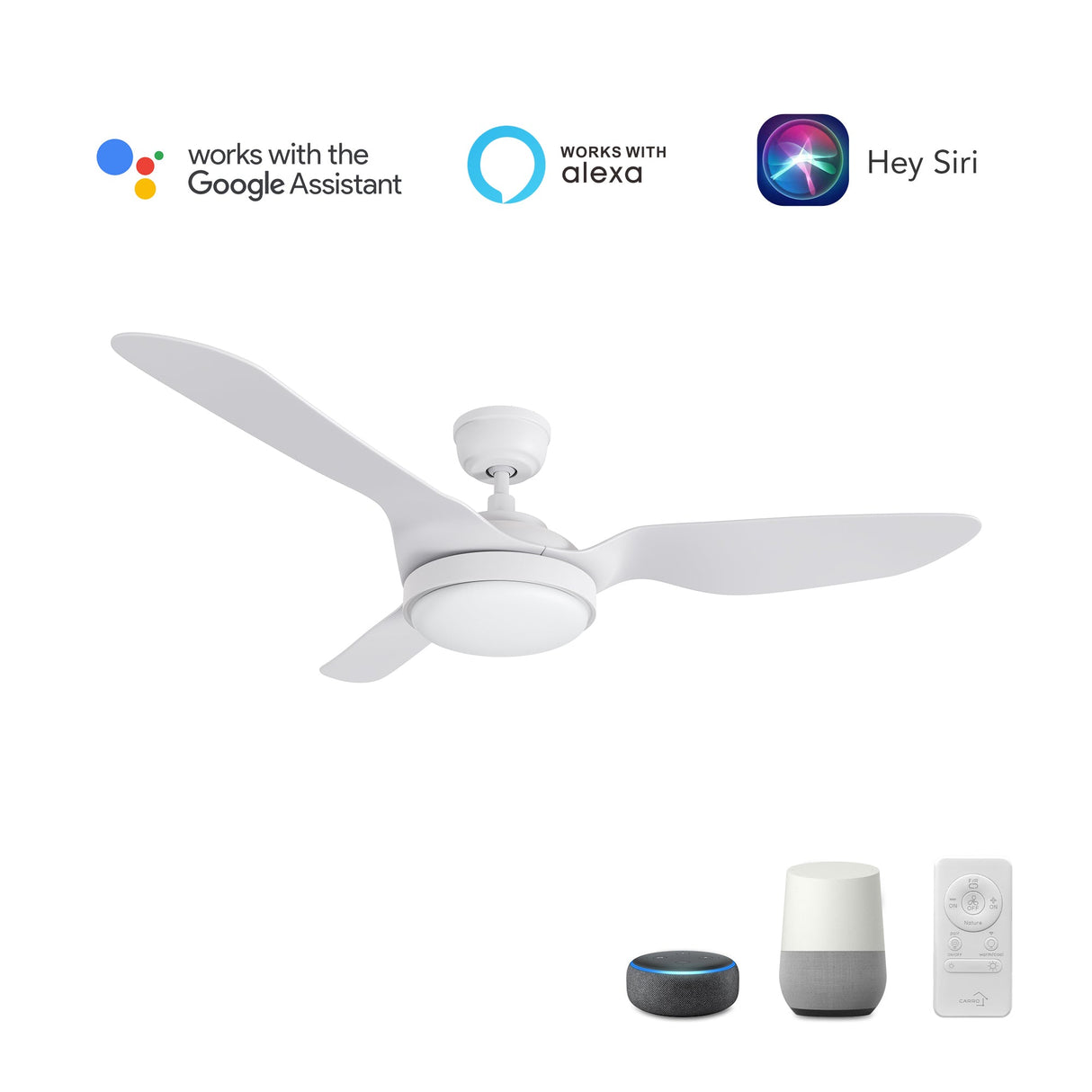 VENA 52 In 3 Blade Smart Ceiling Fan With Integrated LED Lights With Google Home