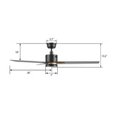 MONTGOMERY 52 In 3 Blade Smart Ceiling Fan With Integrated LED Lights With Google Home