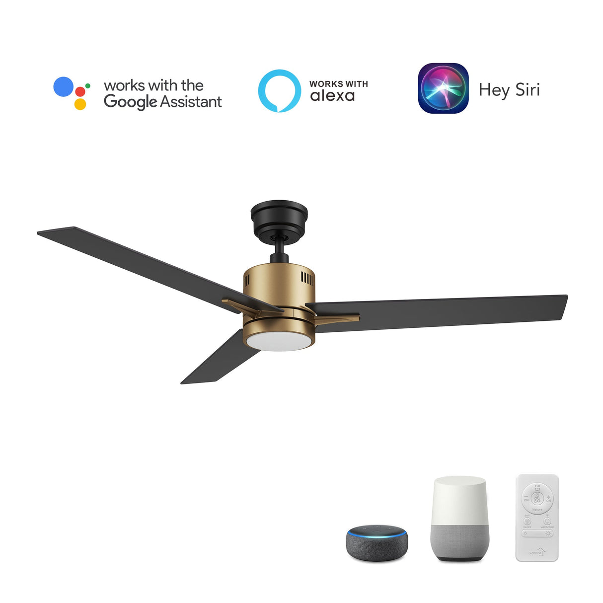 MONTGOMERY 52 In 3 Blade Smart Ceiling Fan With Integrated LED Lights With Google Home