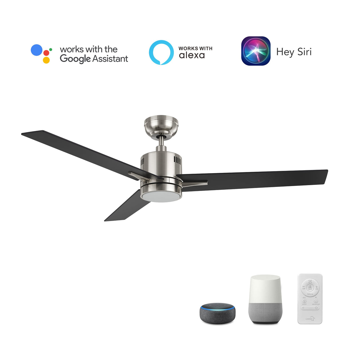 MONTGOMERY 52 In 3 Blade Smart Ceiling Fan With Integrated LED Lights With Google Home