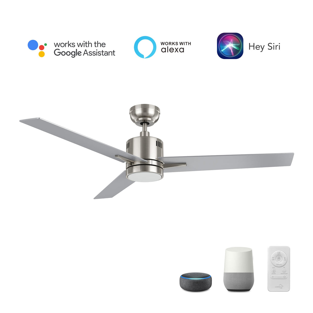 MONTGOMERY 52 In 3 Blade Smart Ceiling Fan With Integrated LED Lights With Google Home