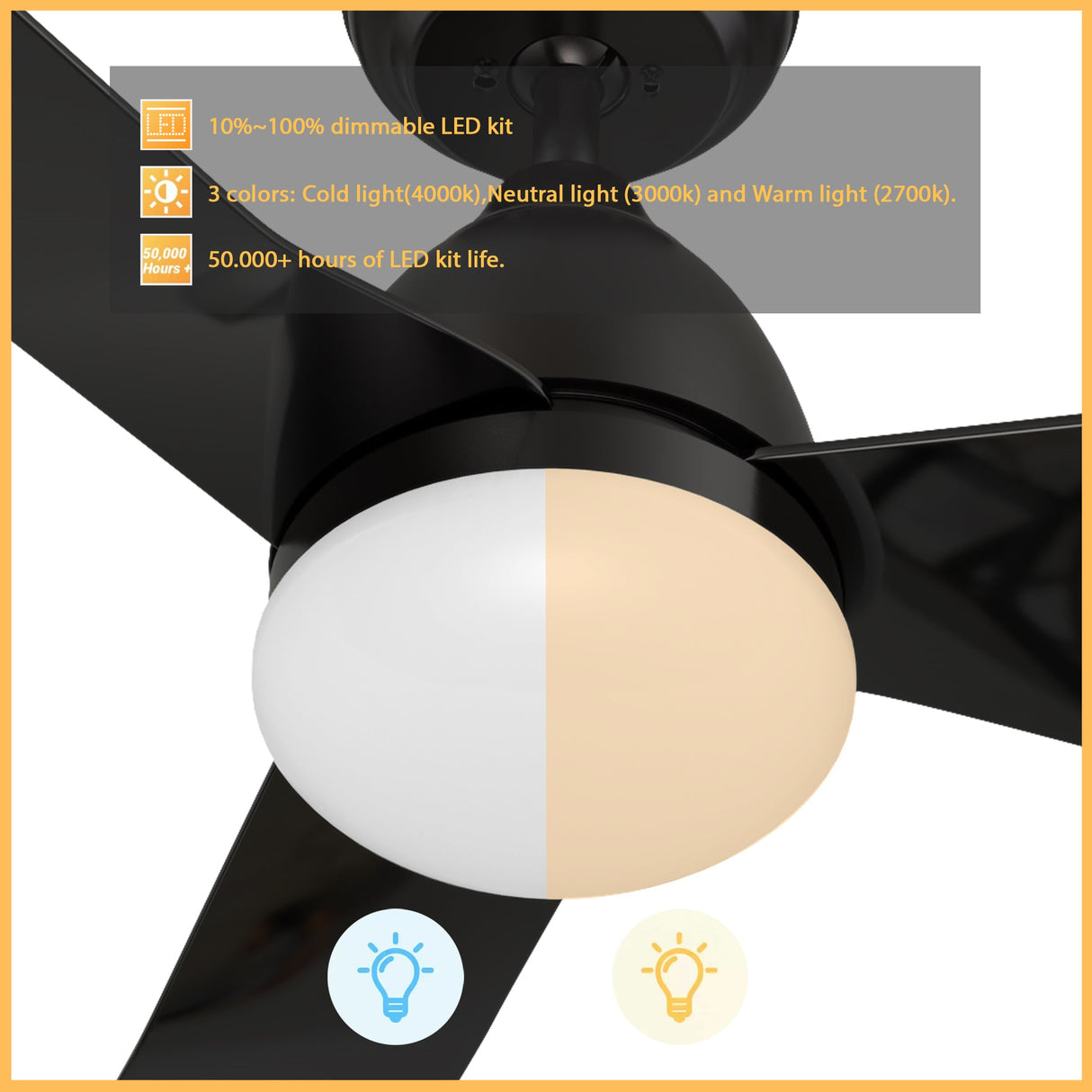 TOULON 52 In 3 Blade Smart Ceiling Fan With Integrated LED Lights With Google Home