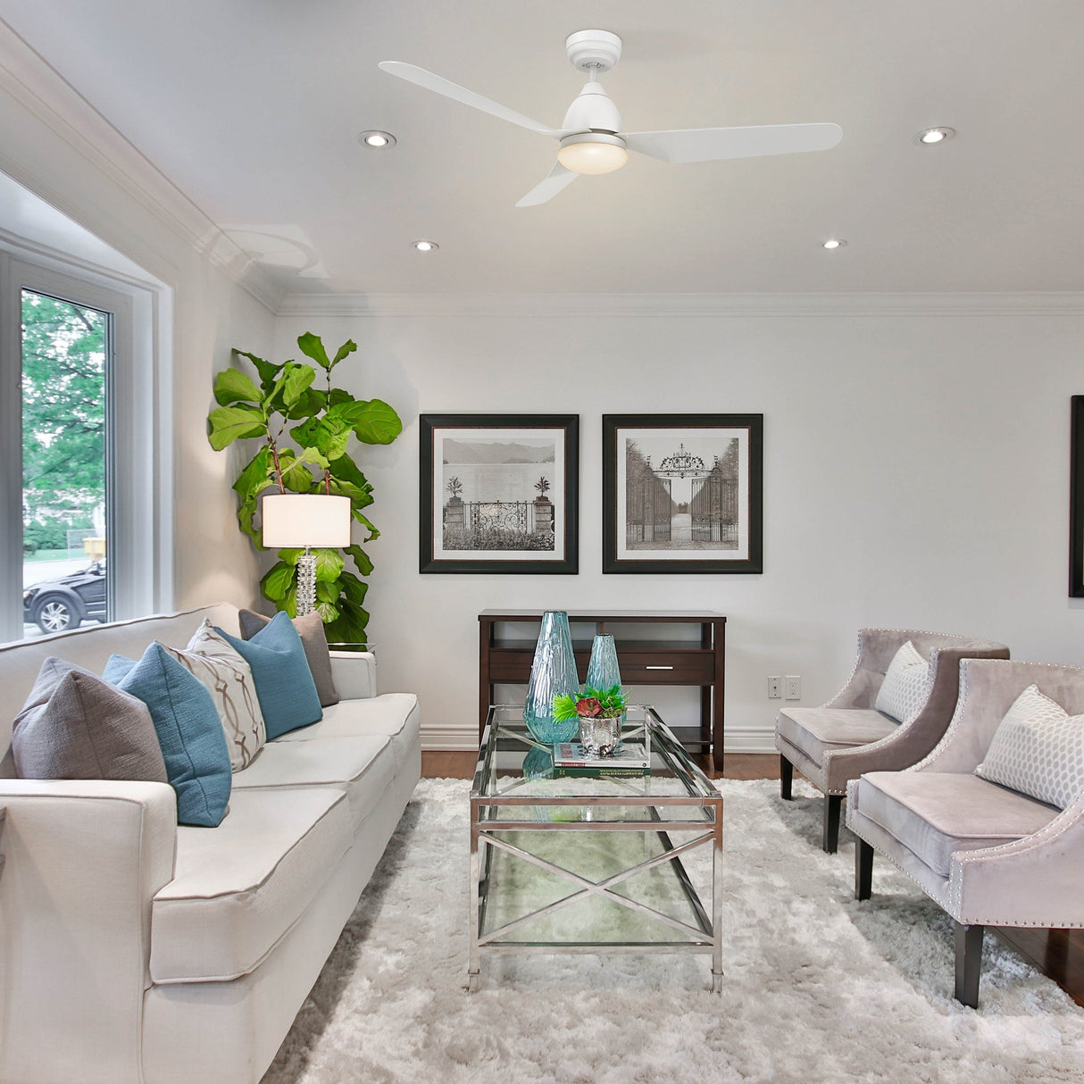 TOULON 52 In 3 Blade Smart Ceiling Fan With Integrated LED Lights With Google Home