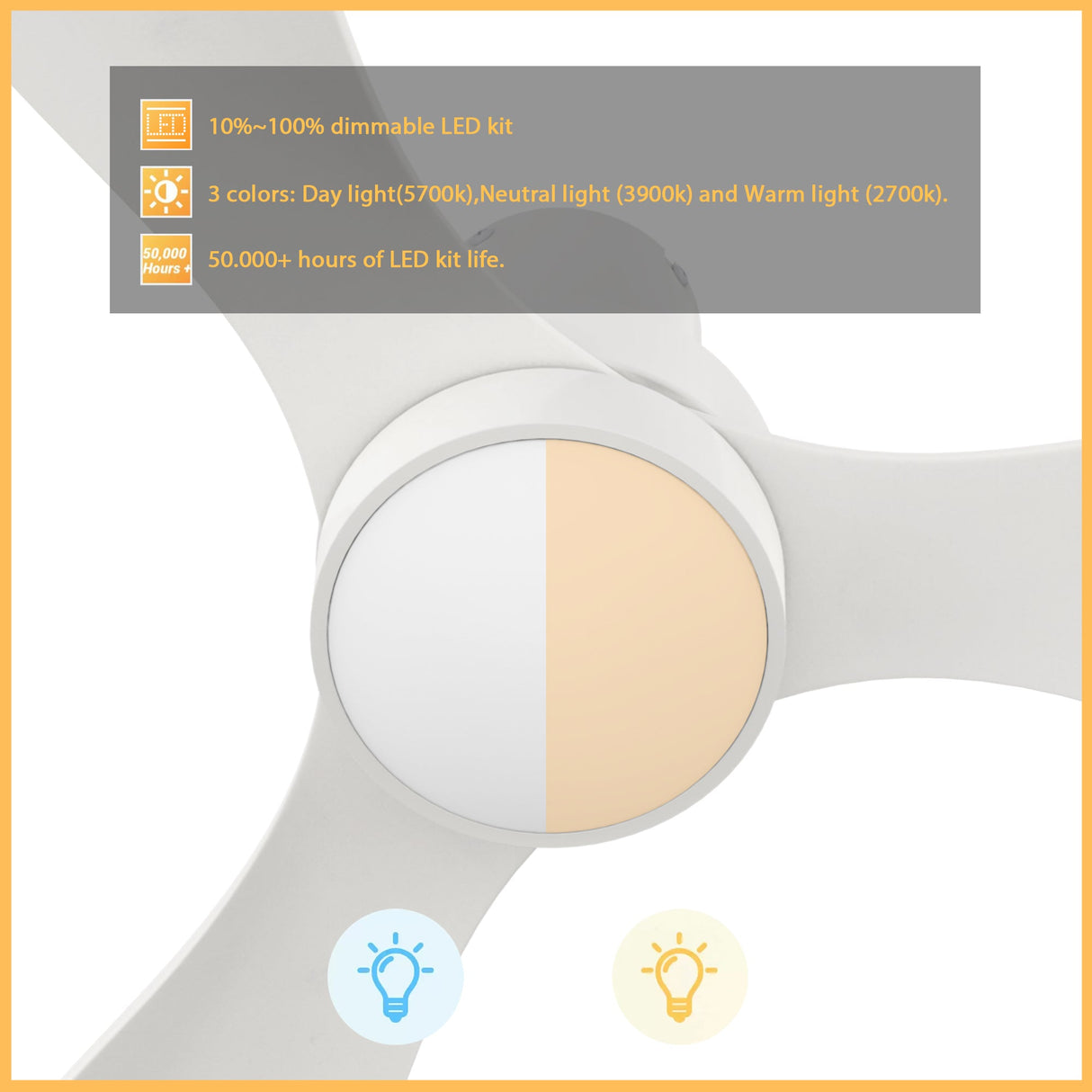 Aurora 52 Inch 3 Blade Flush Mount Smart Ceiling Fan With Led Light Kit Remote White White