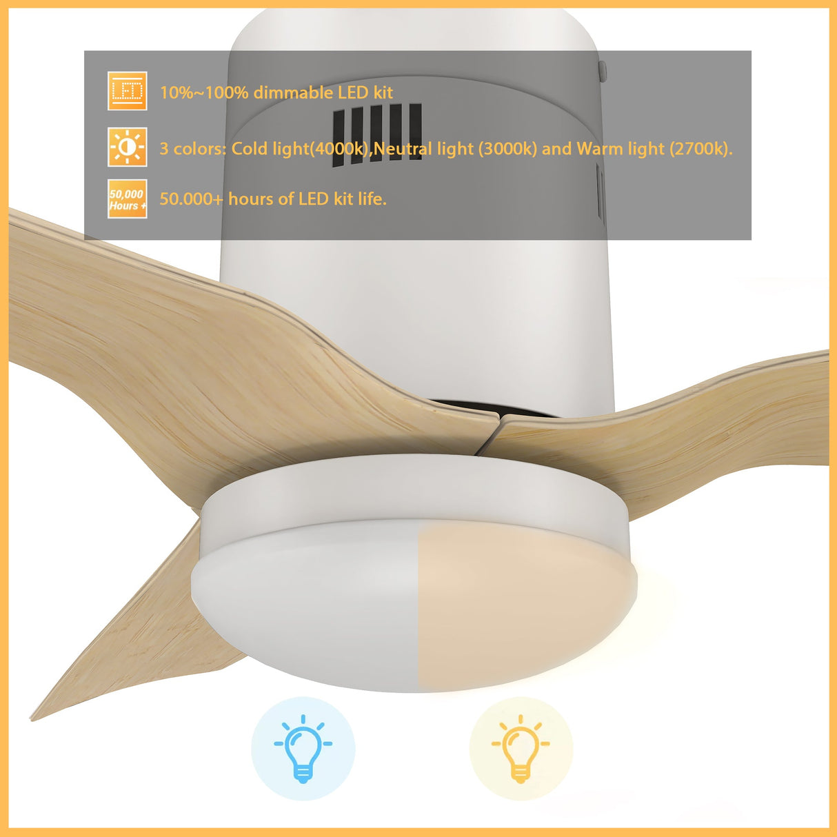 Spezia 52 Inch 3 Blade Flush Mount Smart Ceiling Fan With Led Light Kit Remote White Bamboo Wood