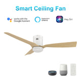 Spezia 52 Inch 3 Blade Flush Mount Smart Ceiling Fan With Led Light Kit Remote White Bamboo Wood