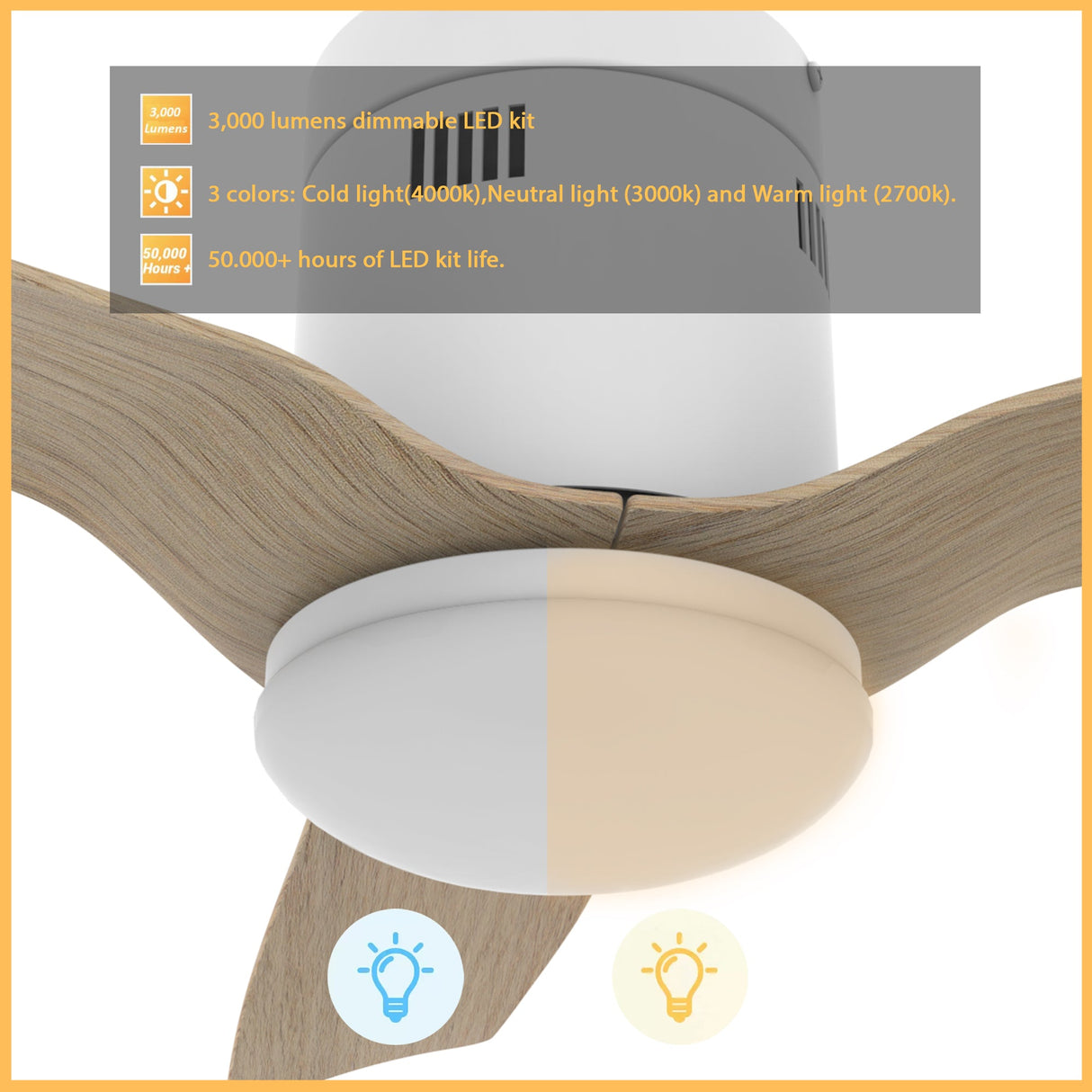 Spezia 52 Inch 3 Blade Flush Mount Smart Ceiling Fan With Led Light Kit Remote White Bamboo Wood